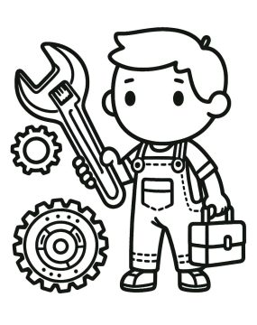 Desenho de Um Pequeno mecânico para Colorir