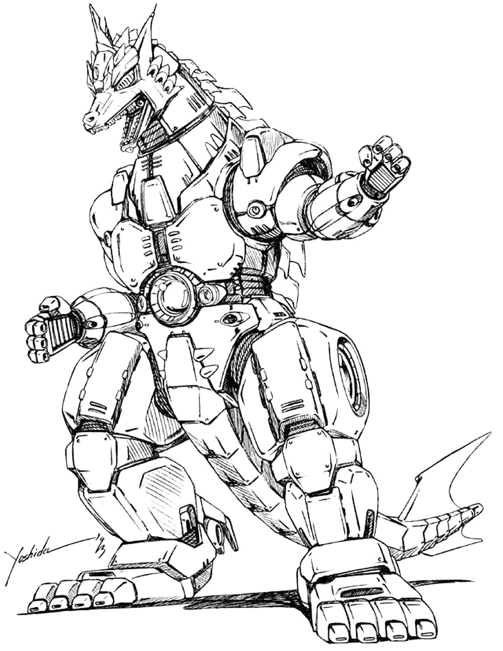 Desenho de Mechagodzilla Imprimivel Grátis para Colorir