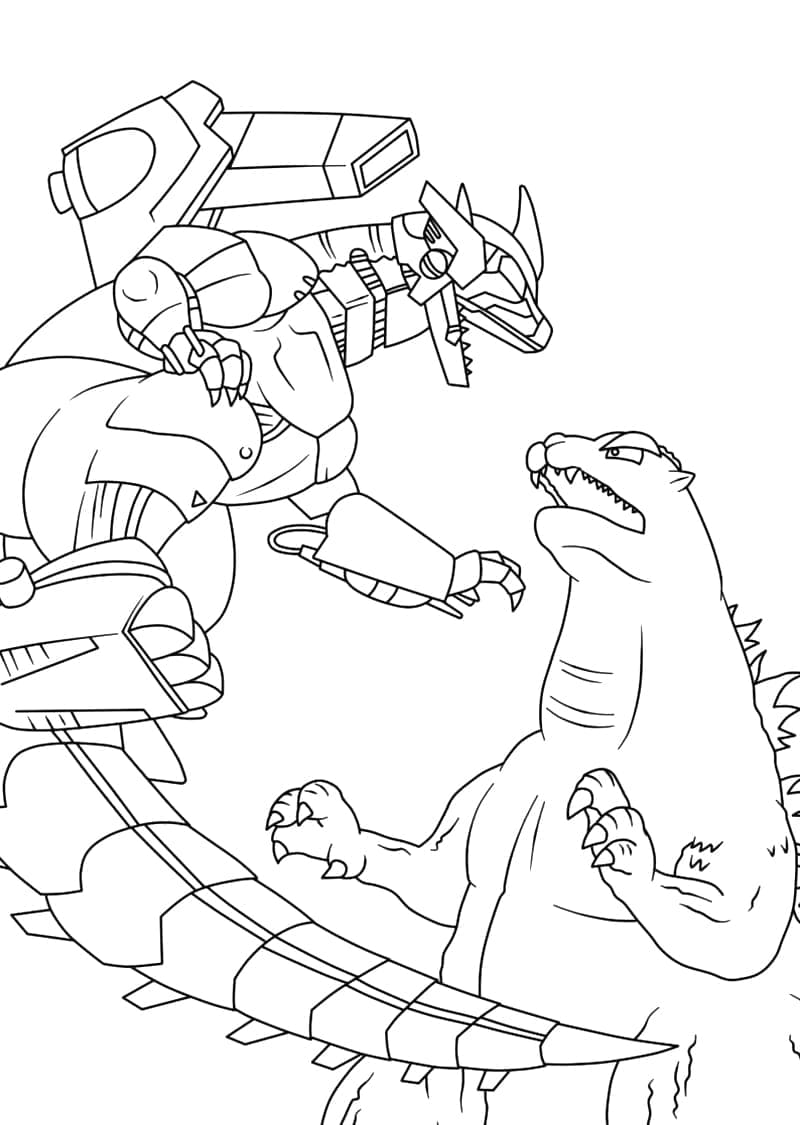 Desenho de Mechagodzilla Vs Godzilla para Colorir