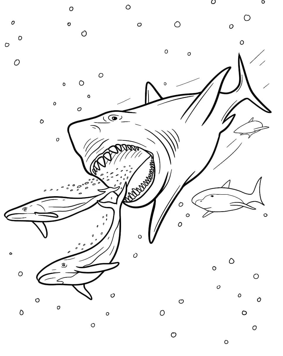 Desenho de Megalodon Assustador para Colorir