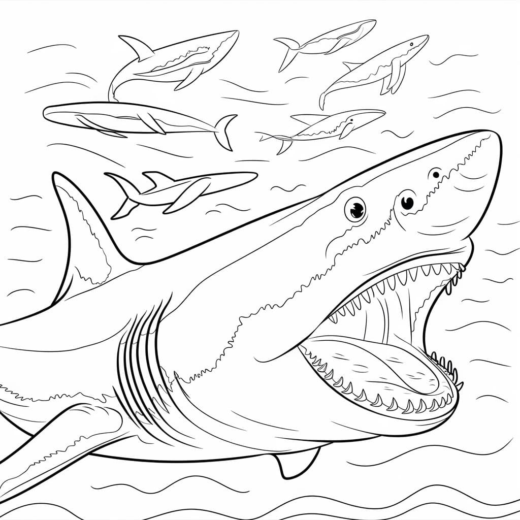 Desenho de Megalodon Atacando para Colorir