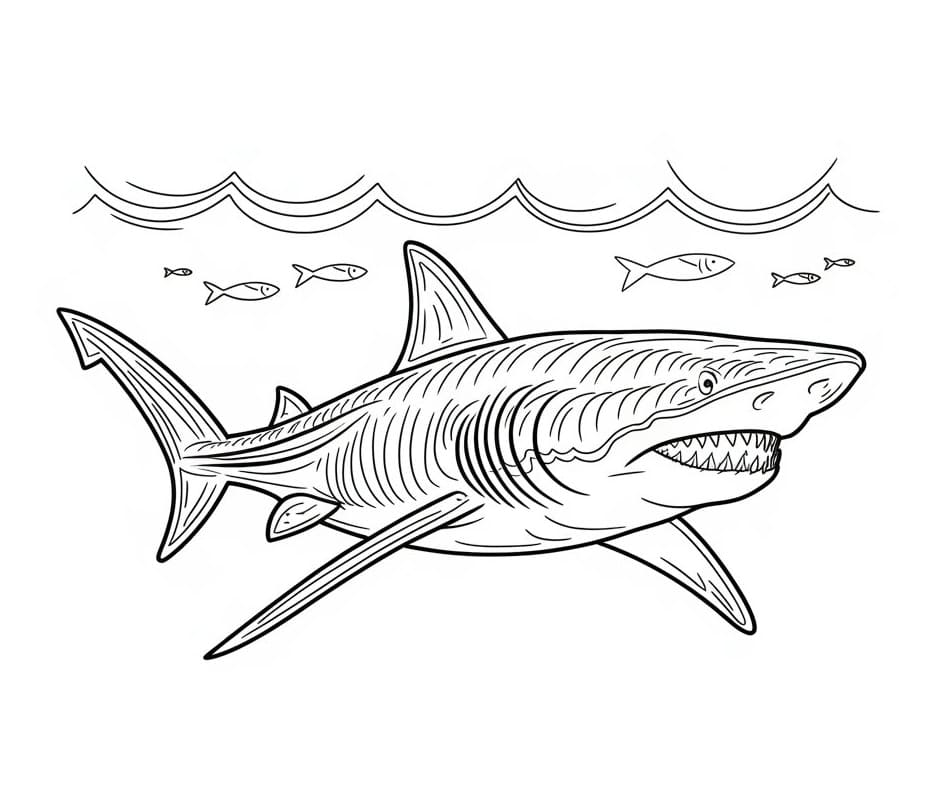 Desenho de Tubarão Megalodon Gigante para Colorir