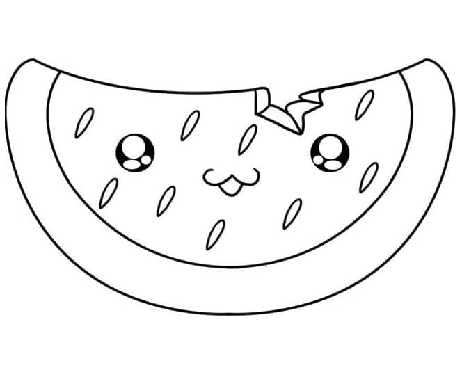 Desenho de Fatiá de Melancia Kawaii para Colorir
