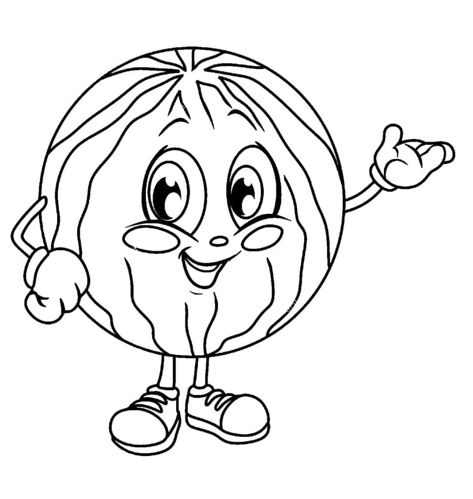 Desenho de Melancia Fofa para Colorir