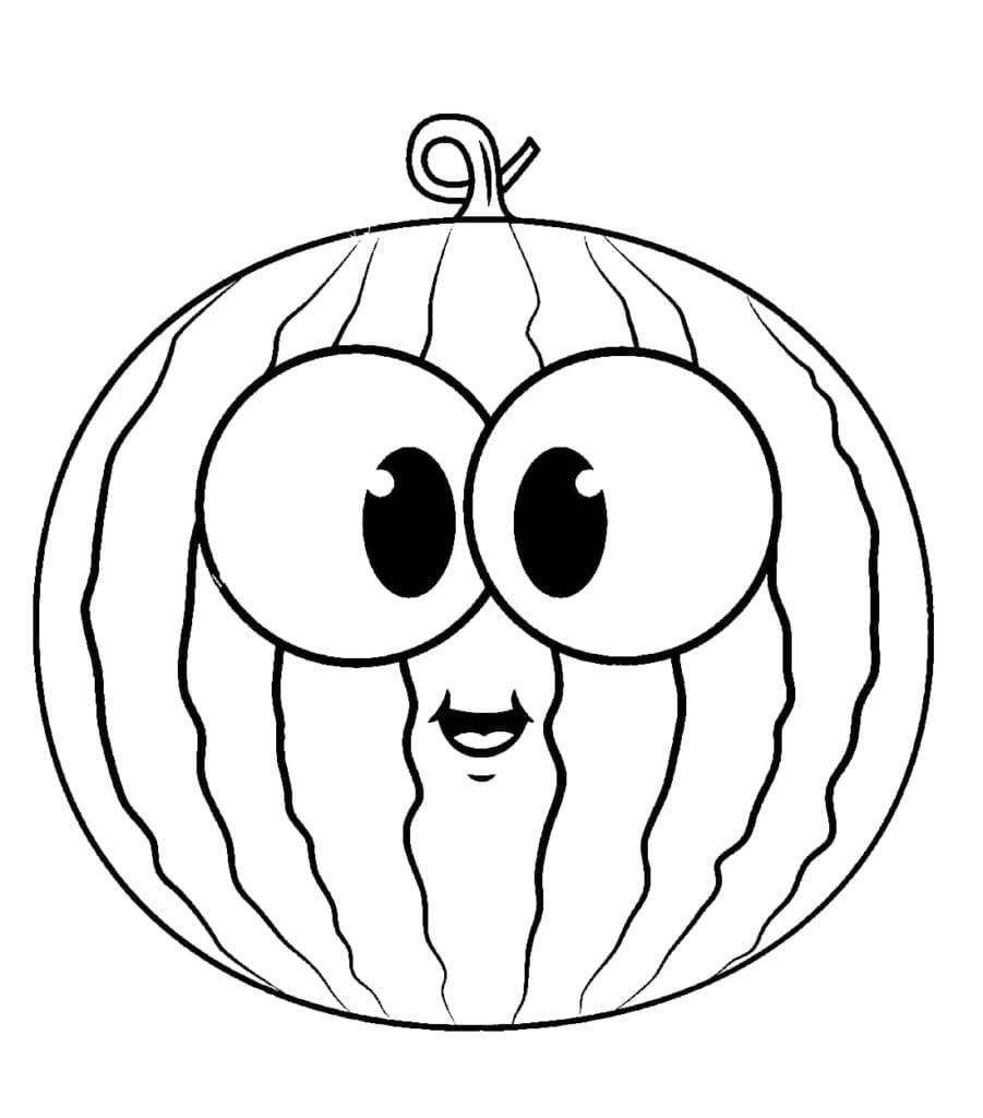 Desenho de uma Melancia Animada para Colorir