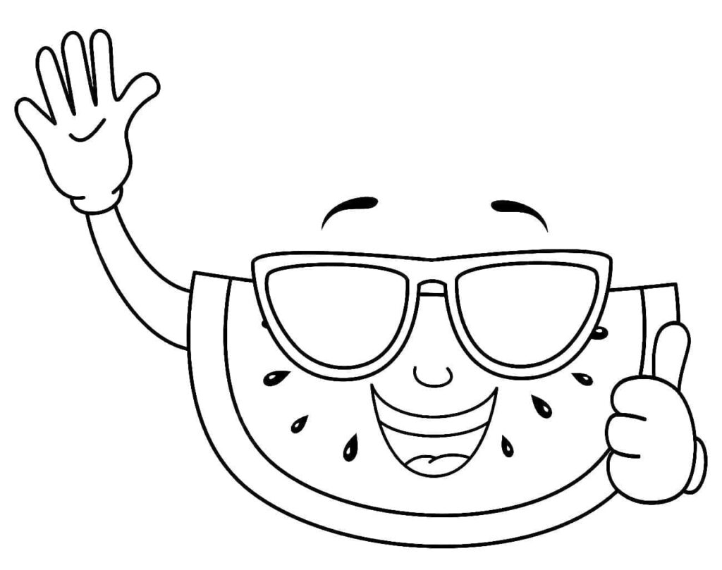 Desenho de uma Melancia Feliz para Colorir