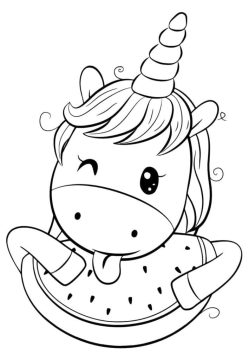 Desenho de unicórnio com Melancia para Colorir