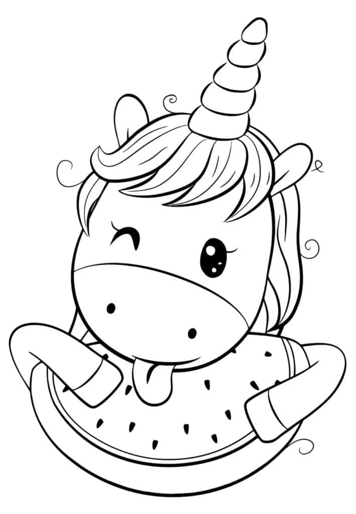Desenho de Unicórnio com Melancia para Colorir