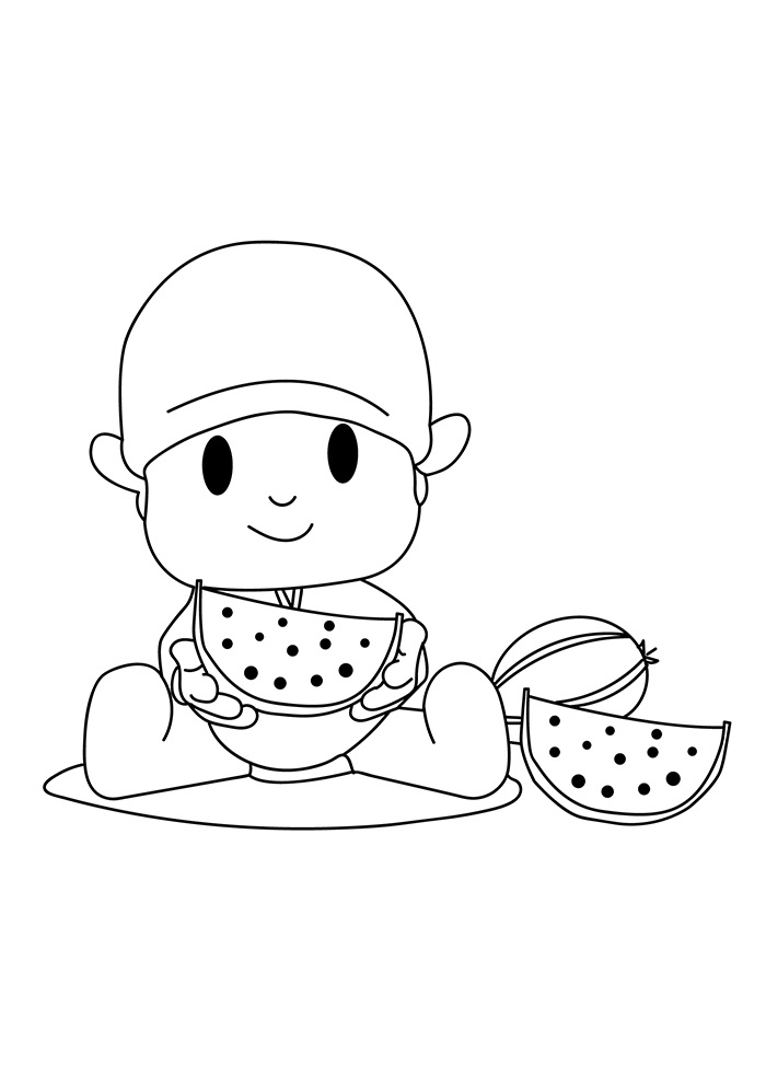 Desenho Pdf de Pocoyo Comendo Melancia para Pintar