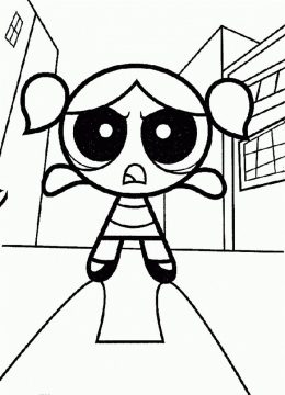 Desenho de Lindinha Meninas Superpoderosas Enfrentando vilão para Pintar