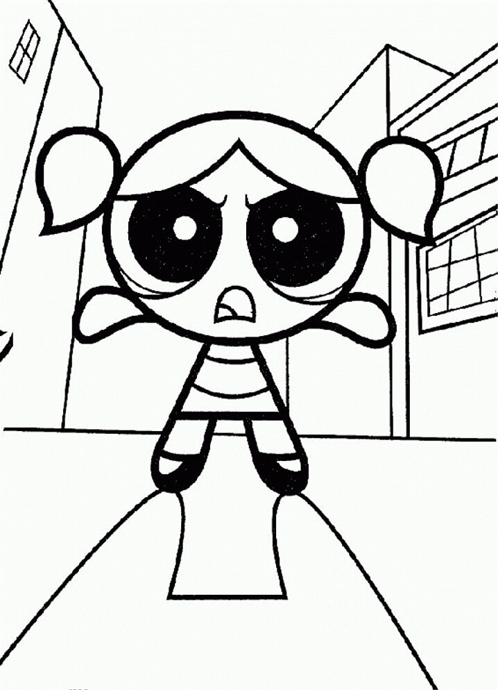 Desenho de Lindinha Meninas Superpoderosas Enfrentando Vilão para Pintar