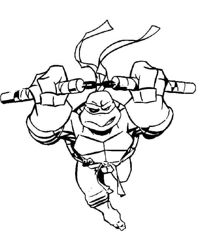 Desenho de Michelangelo Tartarugas Ninjas Atacando para Colorir
