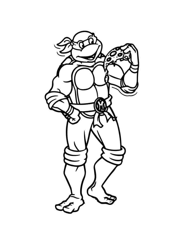 Desenho de Michelangelo Tartarugas Ninjas com Pizza para Colorir