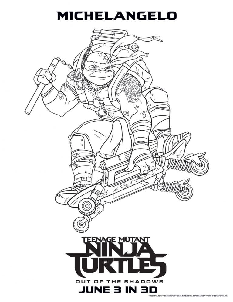 Desenho de Michelangelo Tartarugas Ninjas do Filme para Colorir