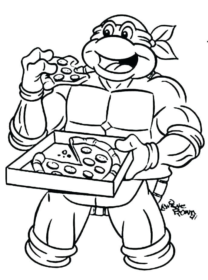 Desenho de Michelangelo Tartarugas Ninjas e Pizza para Colorir