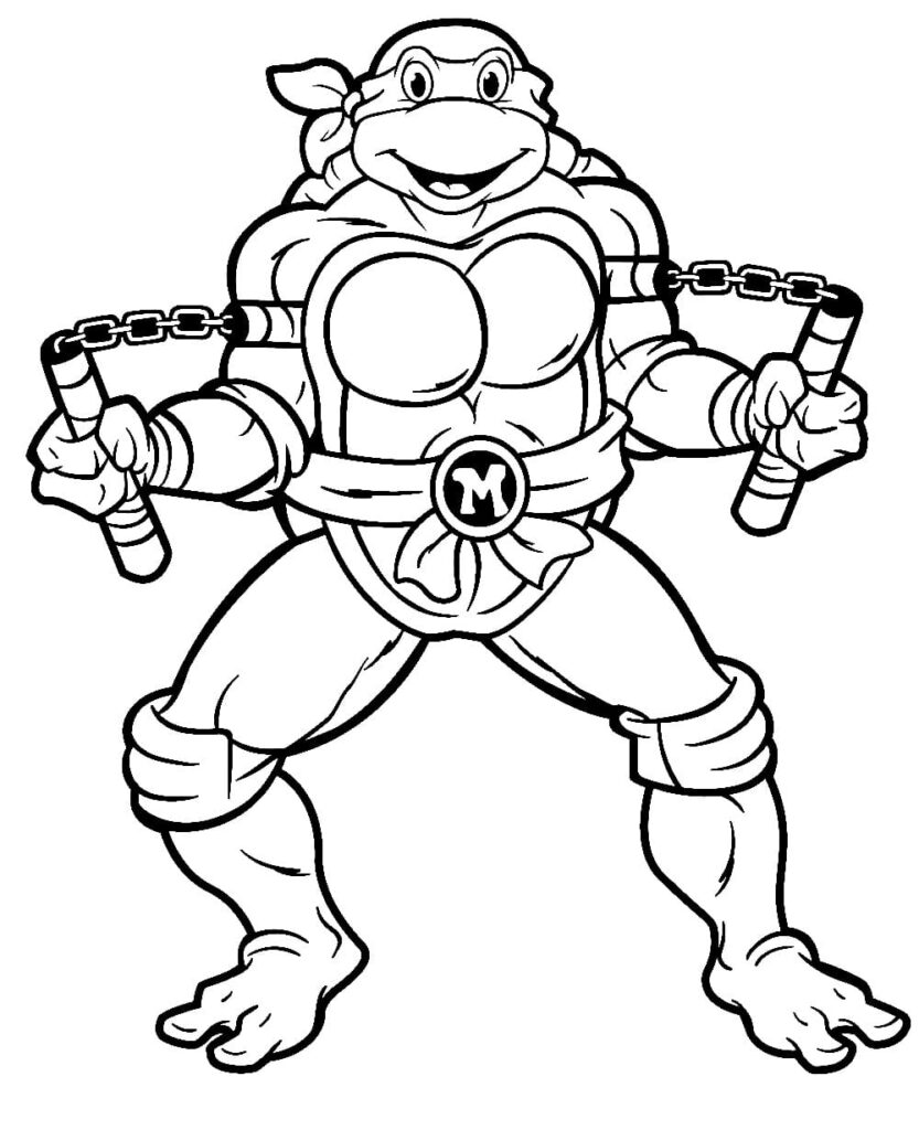 Desenho de Michelangelo Tartarugas Ninjas Feliz para Colorir
