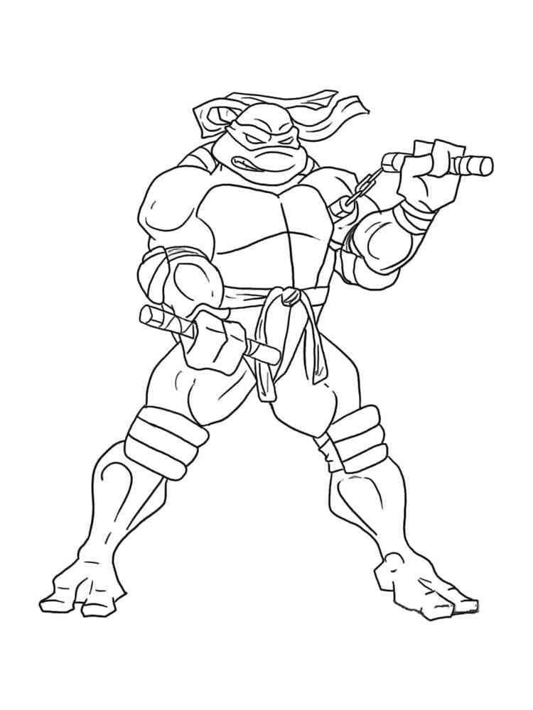 Desenho de Michelangelo Tartarugas Ninjas Lutando para Colorir