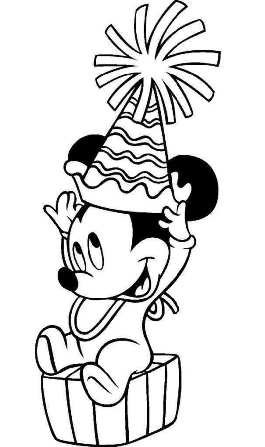Desenho de Aniversário do Mickey Mouse para Colorir em Casa