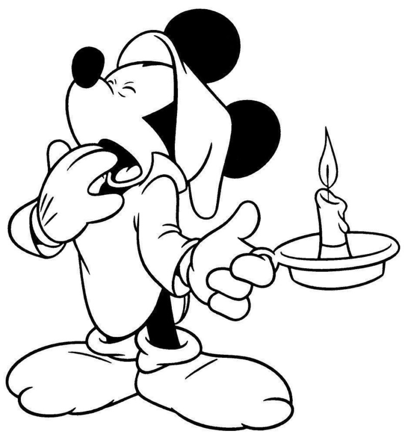 Desenho de Mickey Mouse Acabou a Energia Elétrica para Colorir e Imprimir