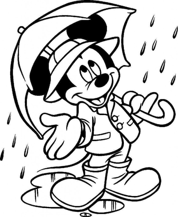 Desenho de Mickey Mouse Dia Chuvoso para Colorir com Giz de Cera Pdf