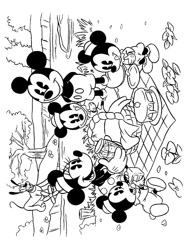 Desenho de Piquenique Mickey Mouse para Colorir com Lápis de Cor Grátis