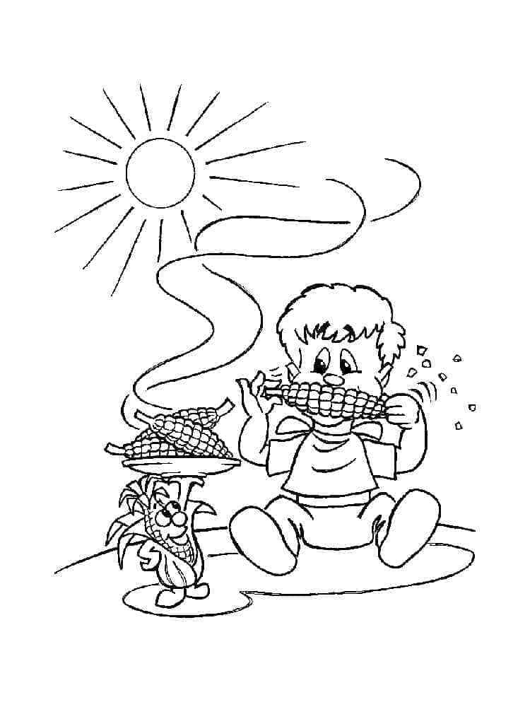 Desenho de Menino Comendo Milho para Colorir