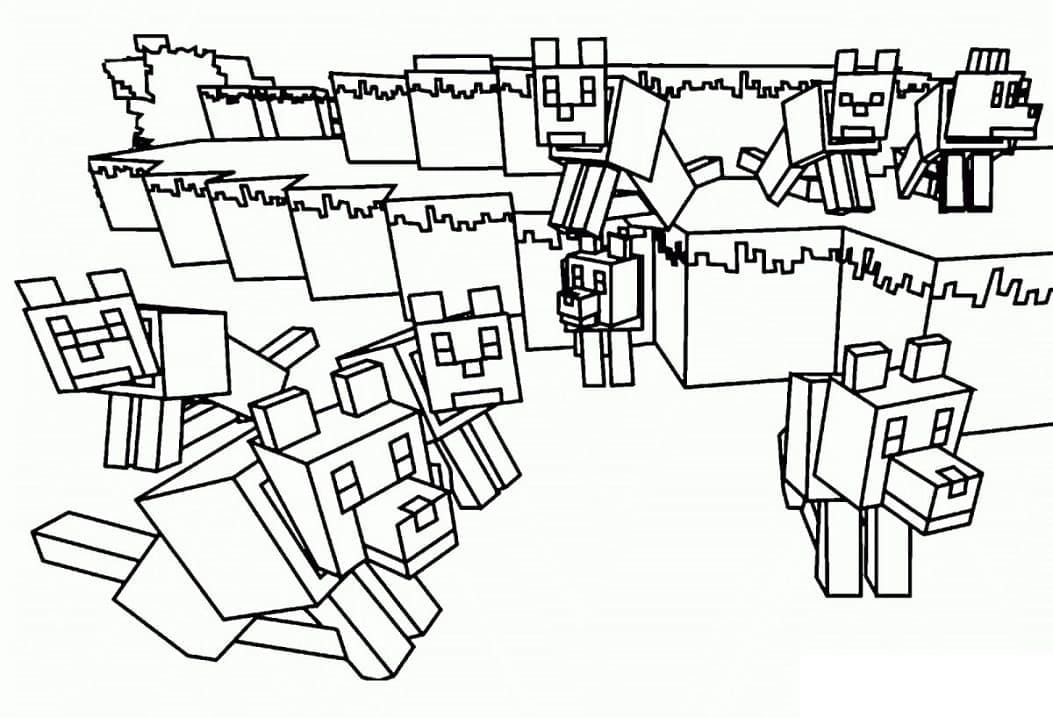 Desenho de Lobos de Minecraft para Colorir