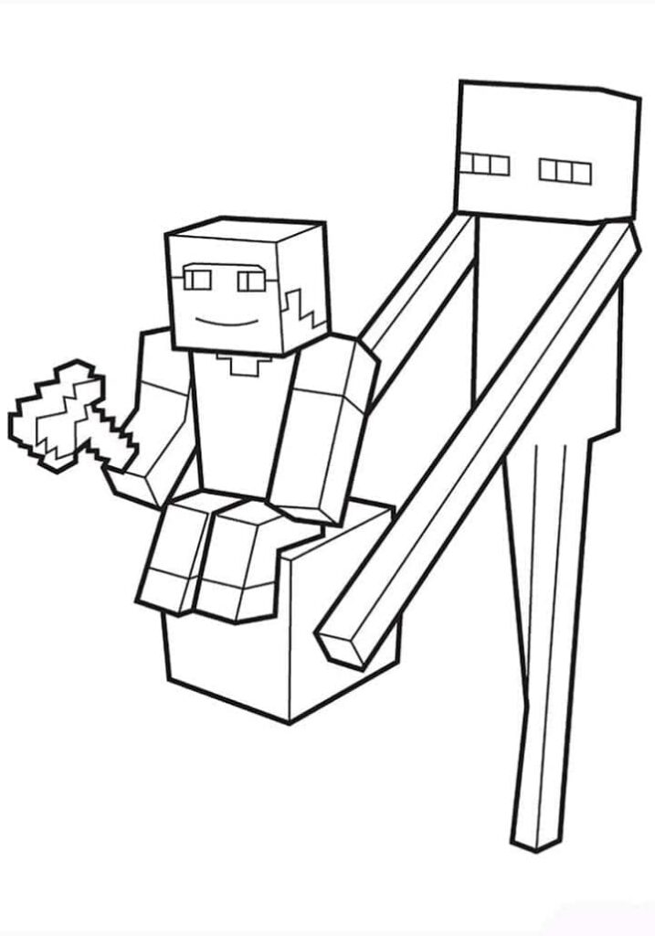 Desenho de Steve e Enderman de Minecraft para Colorir