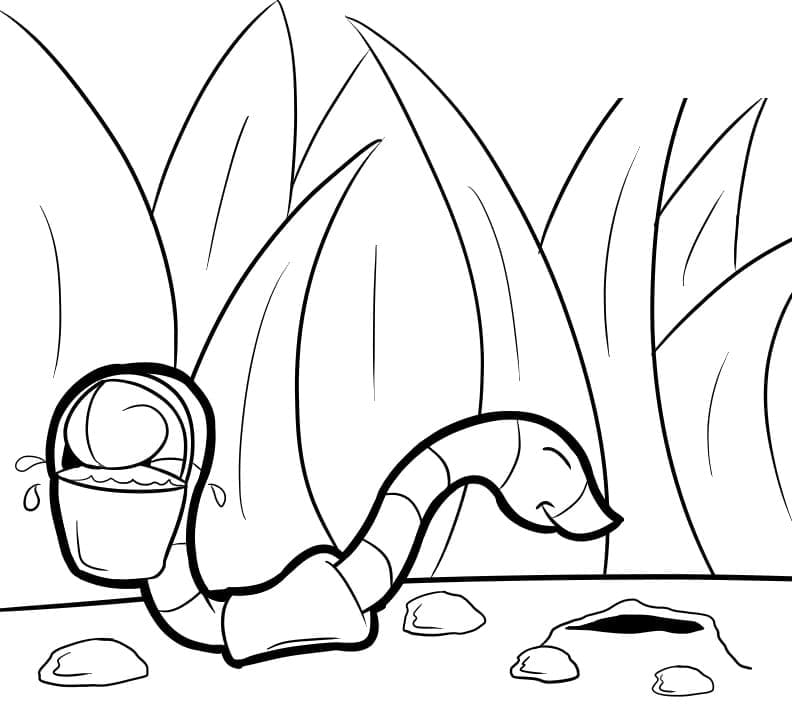 Desenho de Minhoca Construindo Suá Casa para Colorir
