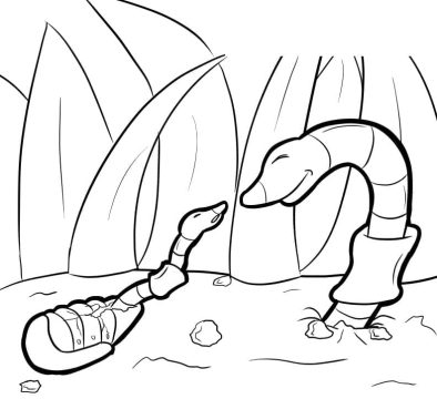 Desenho de Minhocas em Jardim para Colorir