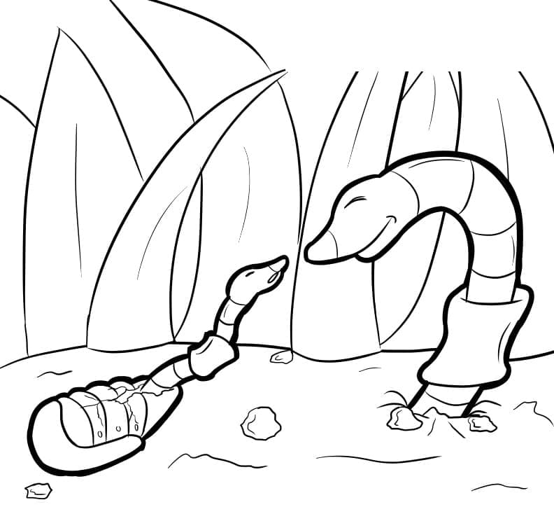 Desenho de Minhocas em Jardim para Colorir