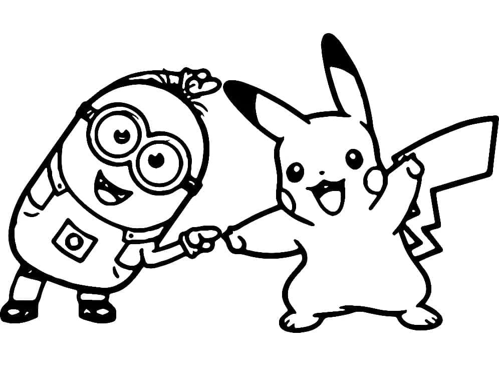Desenho de Minion e Pikachu para Colorir