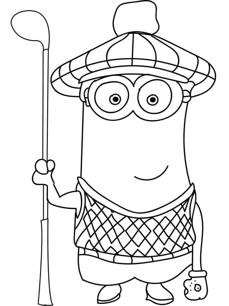 Desenho de Minion Kevin Jogá Golfe para Colorir