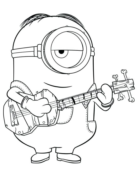 Desenho de Minion Tocando Guitarra em Show para Colorir
