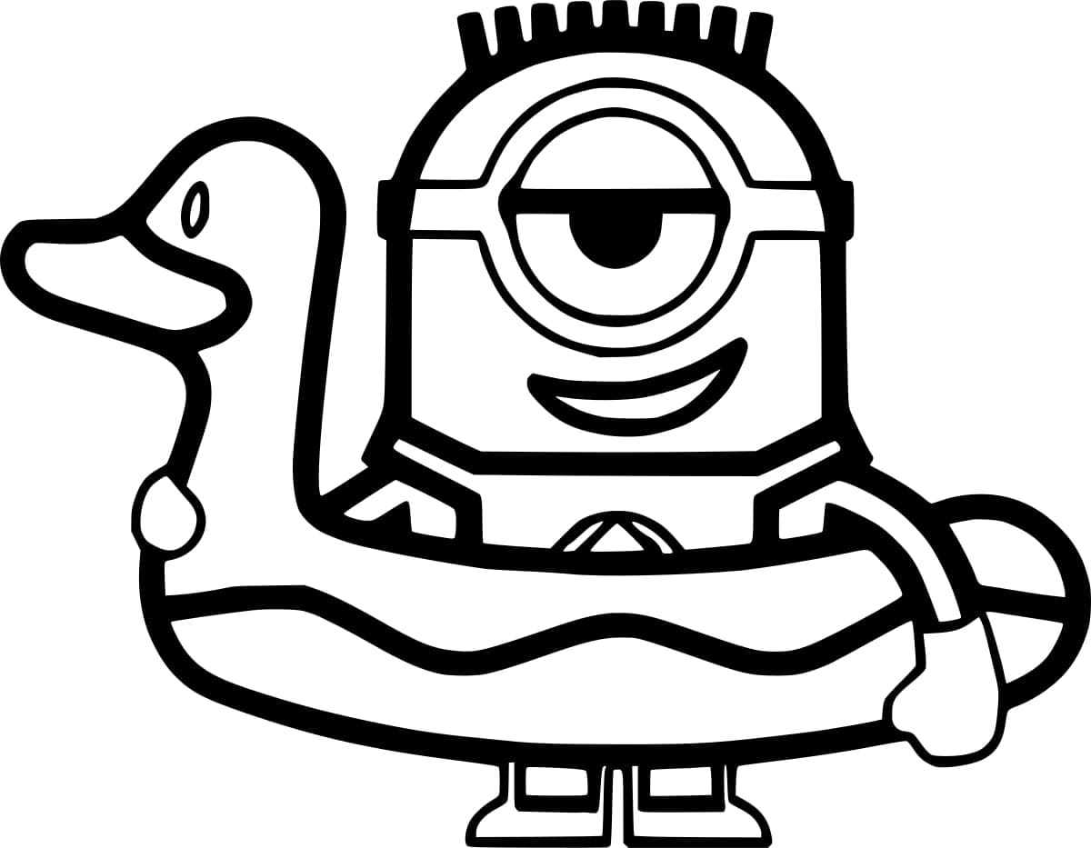 Desenho de Minion Usando Boiá de Pato na Praia para Colorir
