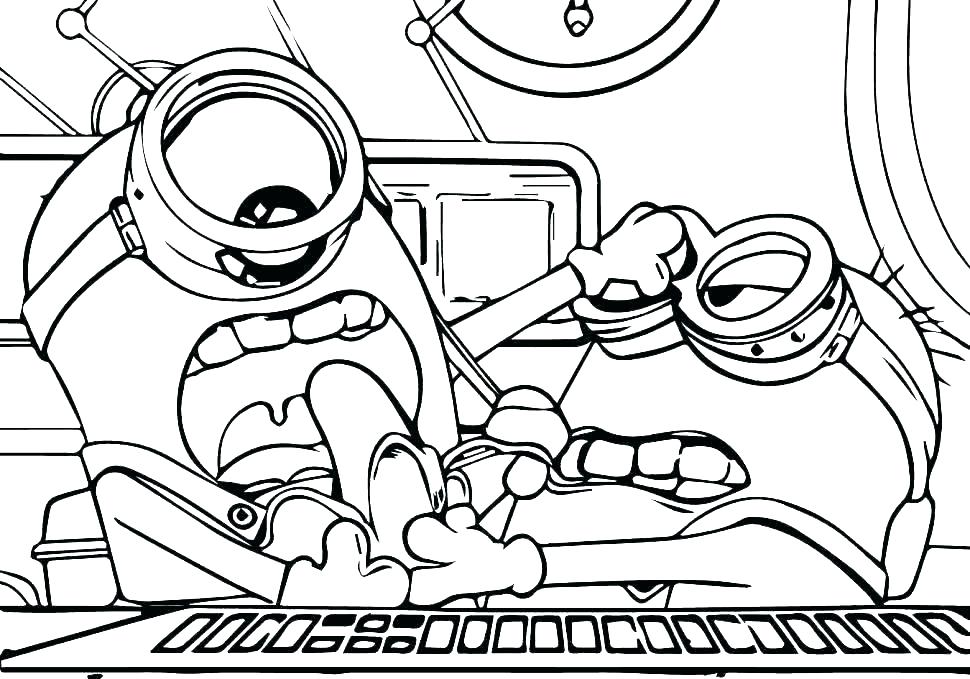 Desenho de Minions Batalhando para Ver Quem Ficá com a Comida para Colorir