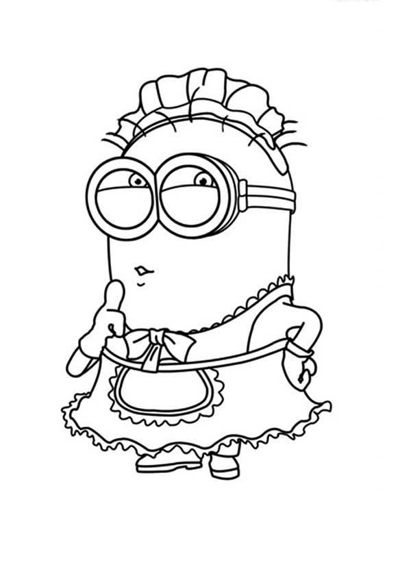 Desenho de Minions com Roupa de Maxineira para Colorir
