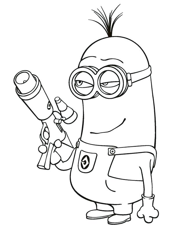 Desenho de Minions Segurando Armá Espacial para Colorir