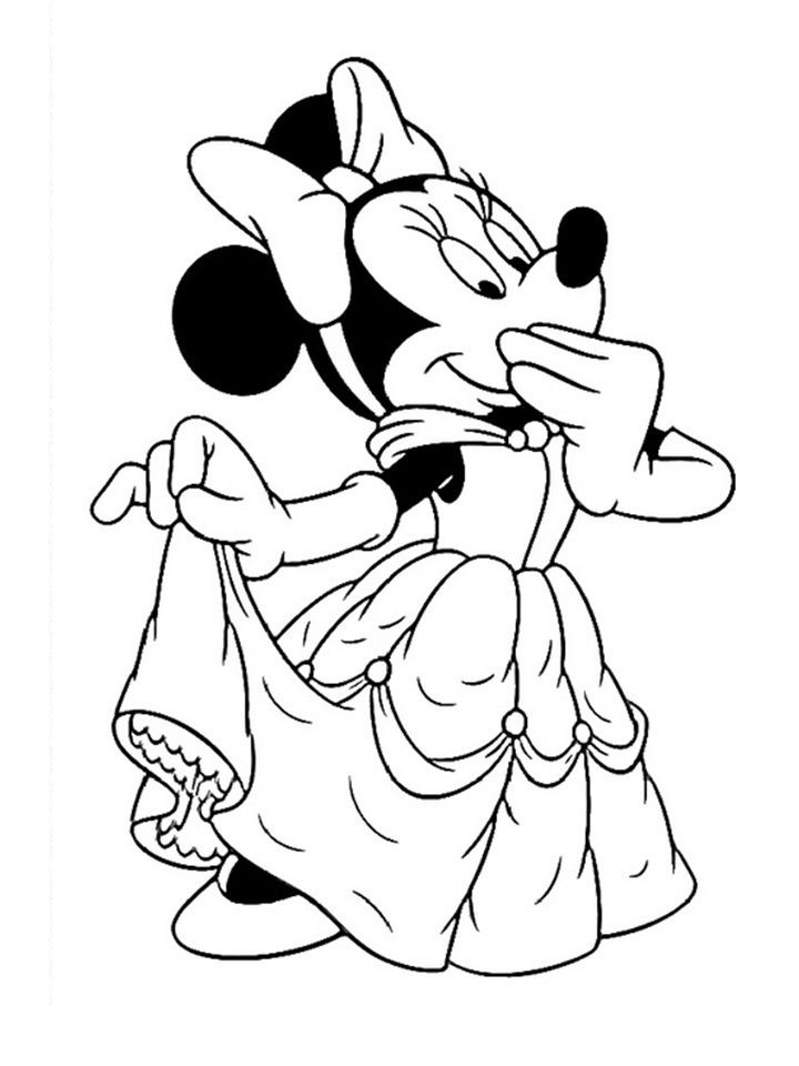 Desenho da Minnie Mouse com Vestido de Princesa para Colorir