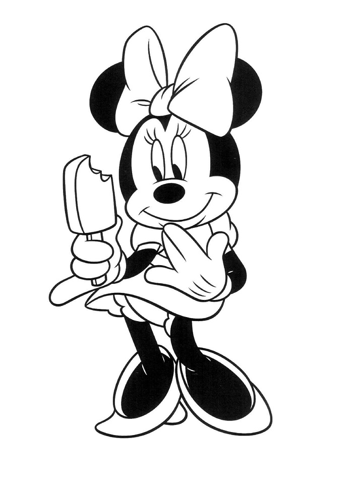 Desenho da Minnie Mouse Segurando Picole para Colorir