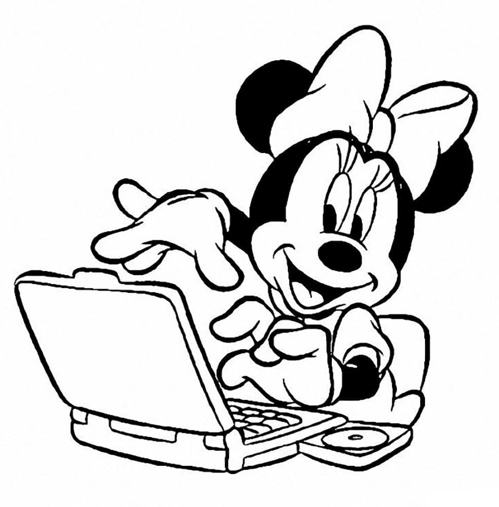 Desenho de Minnie Mouse com Computador para Colorir