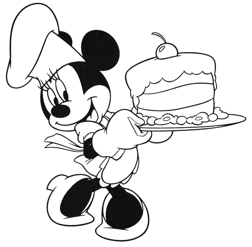 Desenho de Minnie Mouse e Bolo para Colorir