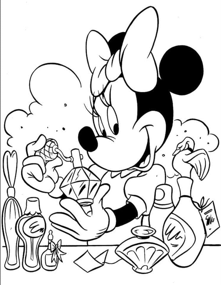 Desenho de Minnie Mouse e Perfume para Colorir