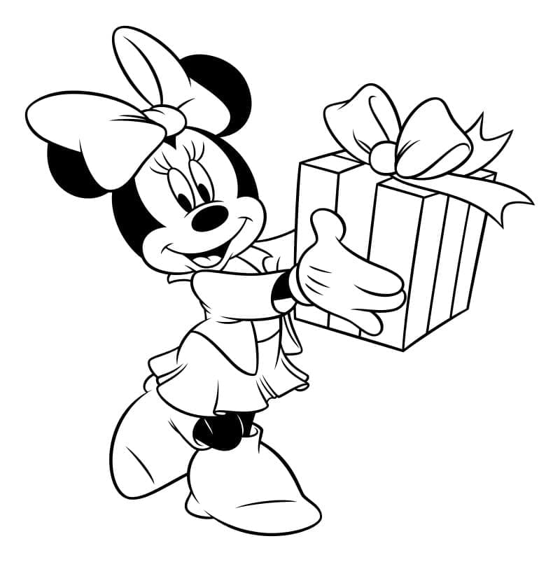Desenho de Minnie Mouse e Presente para Colorir