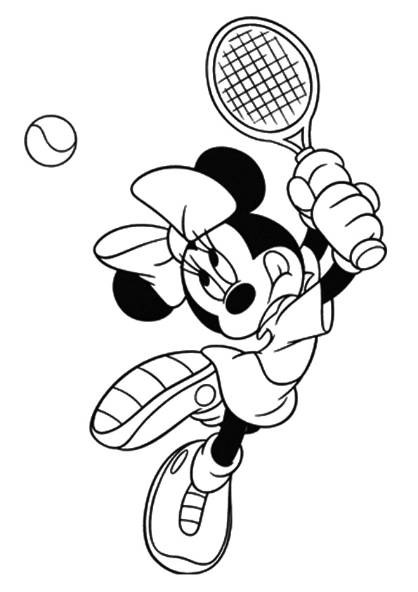 Desenho de Minnie Mouse Jogando Tênis para Colorir