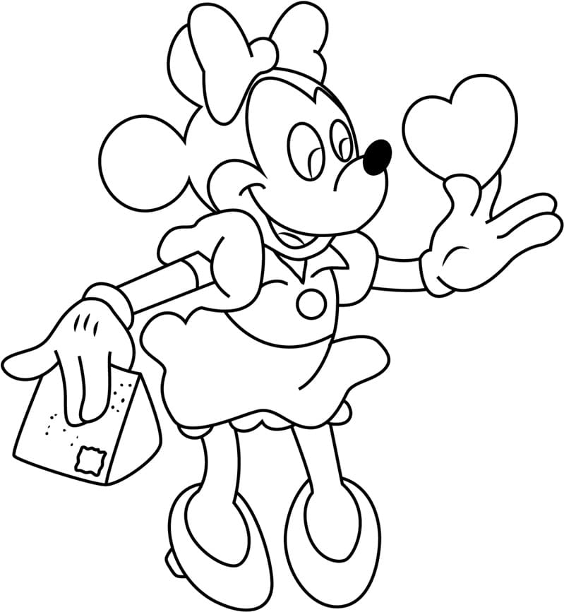 Desenho Minnie com Coração para Colorir