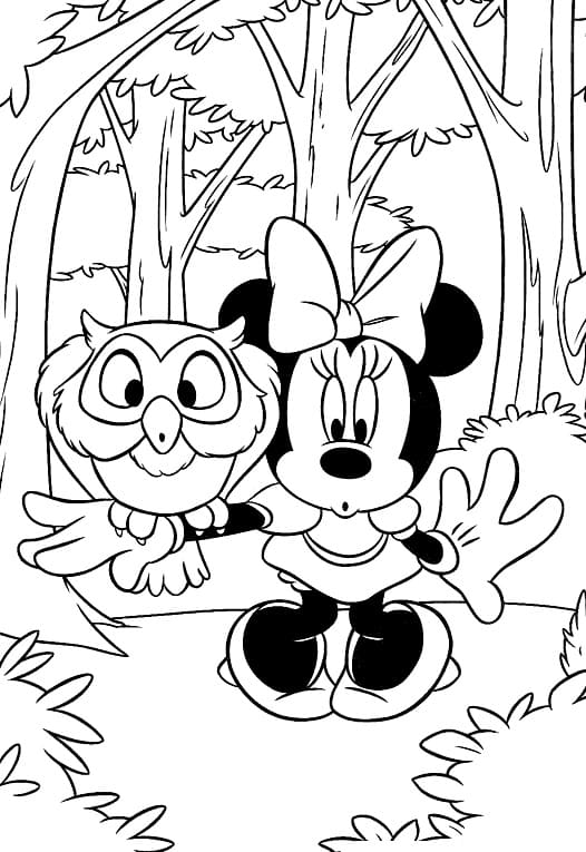 Desenho Minnie com Coruja para Colorir