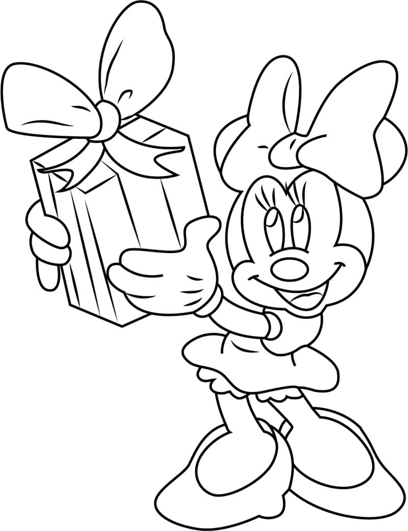 Desenho Minnie com Presente para Colorir