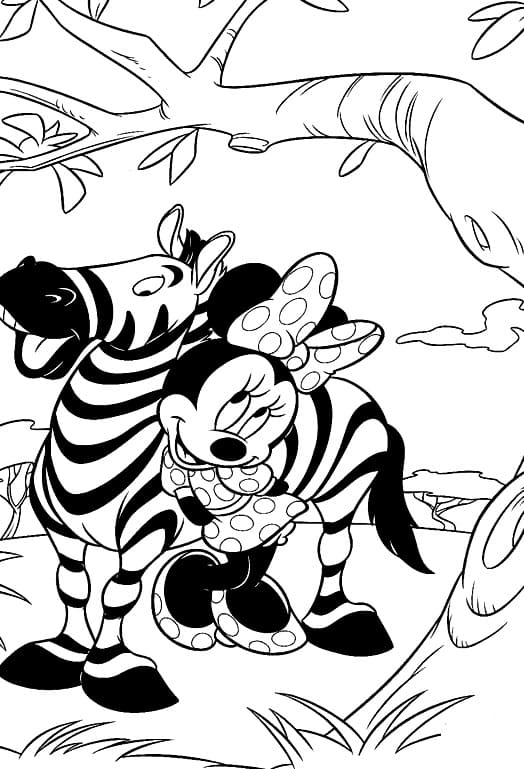 Desenho Minnie com Zebra para Colorir