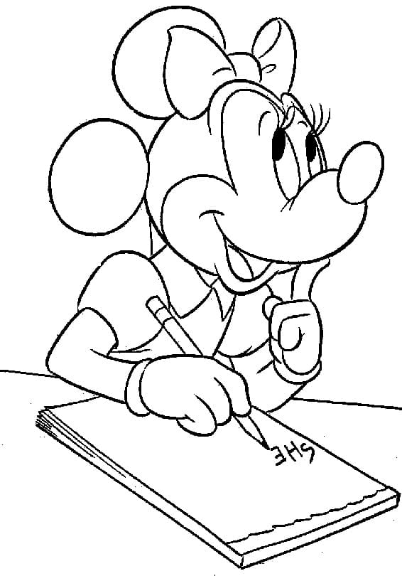 Desenho Minnie Escrevendo para Colorir